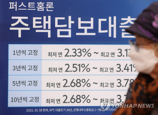 은행권이 내년 한도 재설정을 대비해 대출 정상화 준비에 나섰다. 사진은 한 시중은행의 주택담보대출 금리표 모습. 연합뉴스